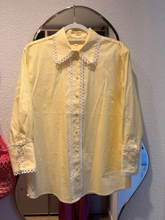 NEW and Unused yellow shirt with delicate lace trim, size S