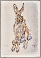 Hase, Original-Lithographie von Fritz Hug, handsigniert