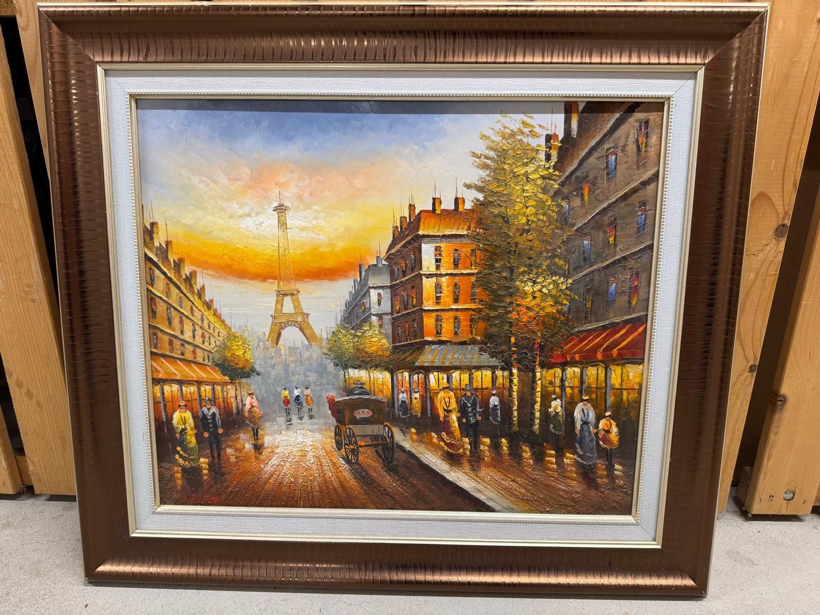 Gemälde: Ölgemälde Paris Eiffelturm Sonnenuntergang – Gebraucht aus Riehen von E.Sylaj 1