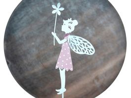Elfe am Stab Metall, pink-weiss, 37 cm, Blumenstecker