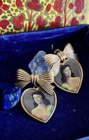 Goldene Herz-Ohrhänger mit Schleife, Ladyface Vintage Stil