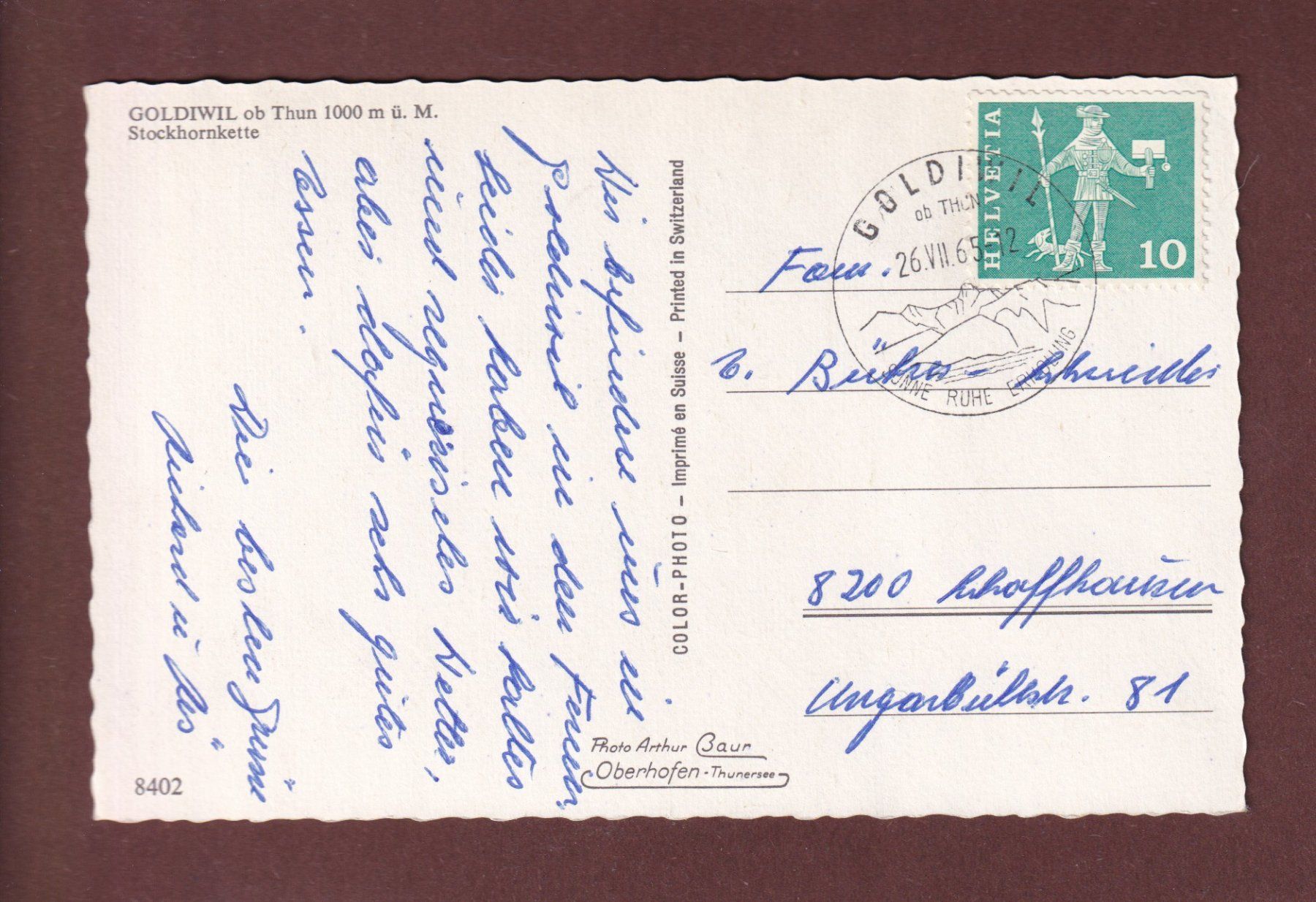 Cartoline postali: GOLDIWIL ob Thun - 1965 – Usato da Pully venduto da nicecards-shop 1