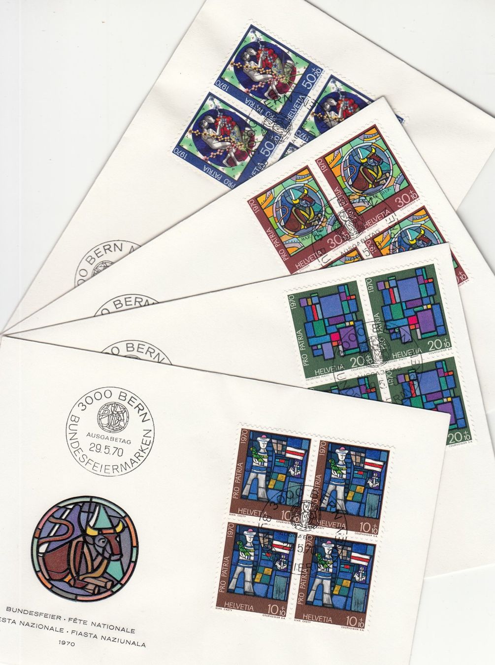 Alle Briefmarken: SBK B146 - B149 im 4er-Block FDC – Gebraucht aus Bürglen TG von StampGraf