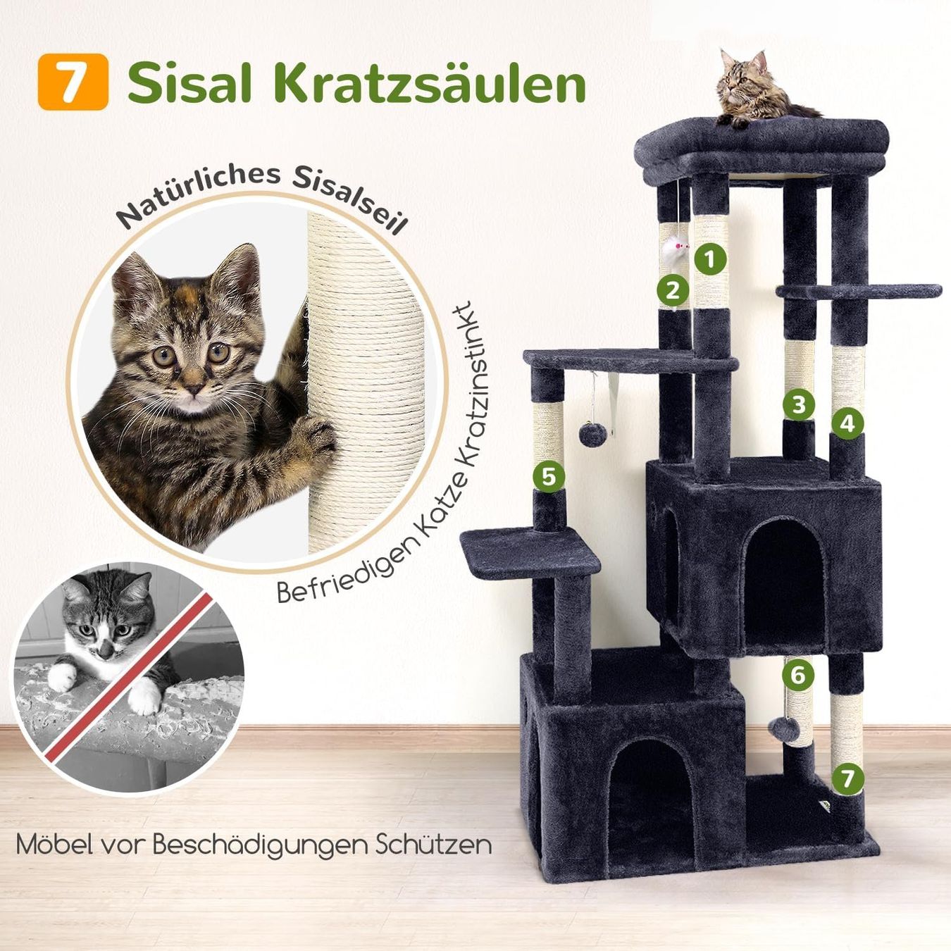 Tiragraffi: Kratzbaum 156cm stabil Katzenbaum gross dunkelgrau – Nuovo e nell'imballaggio originale da Wittenbach venduto da VELARO 4