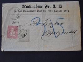 Nachnahme Brief mit sitzender Helvetia. 1872  B0509E