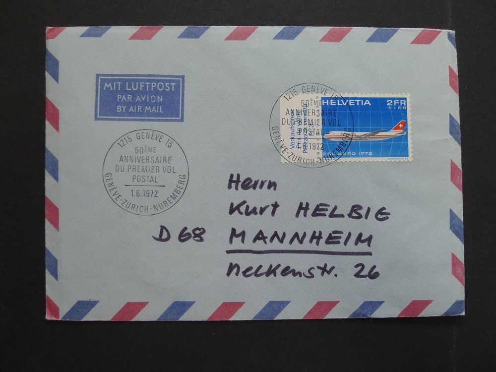 1972 Luftpost Brief mit Nr. F47 Genf-Zürich-Nuremberg | Kaufen auf Ricardo