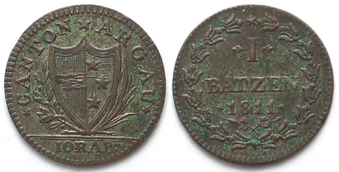 Tutti le monete: AARGAU 1 Batzen 1811 Billon – Usato da Riehen venduto da sesambestcoins2004