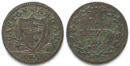 AARGAU 1 Batzen 1811 Billon