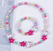 KINDERSCHMUCK HOLZ SET ARMBAND UND HALSKETTE EINHORN BLUME