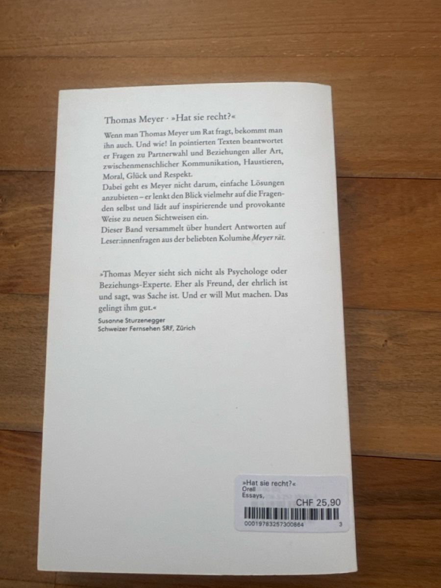 Bücher: buch; thomas meyer; hat sie recht – Neu (gemäss Beschreibung) aus sargans von lnoa 1