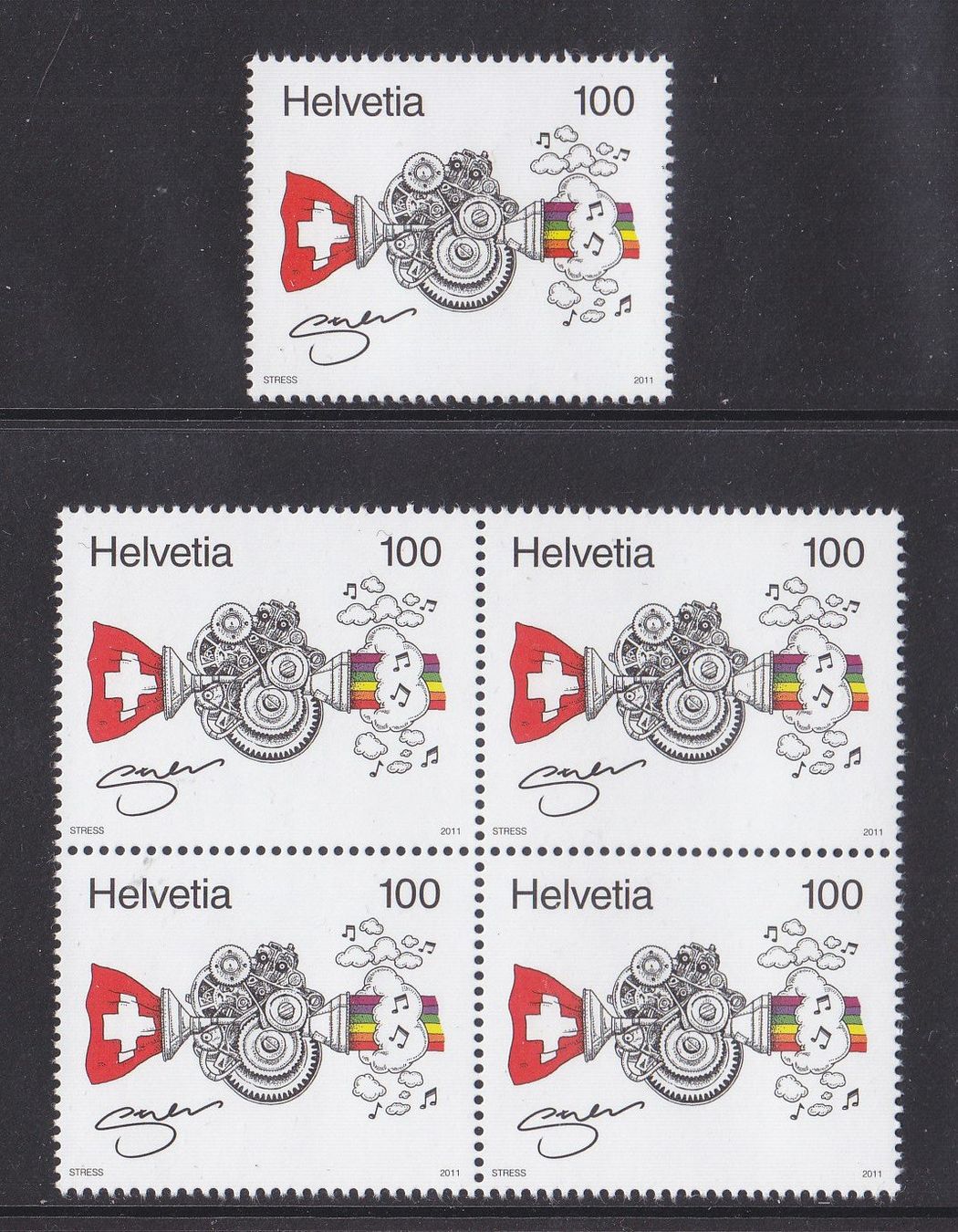 Tous les timbres: 2012 Viererblock + Einzelmarke Rapper  Stress  Postfrisch ** – Neuf (Voir description) à Adliswil par Aenti