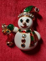 Hübsche Vintage- Brosche emailliert, Schneemann