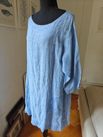 Sky blue 100% linen boatneck shift dress