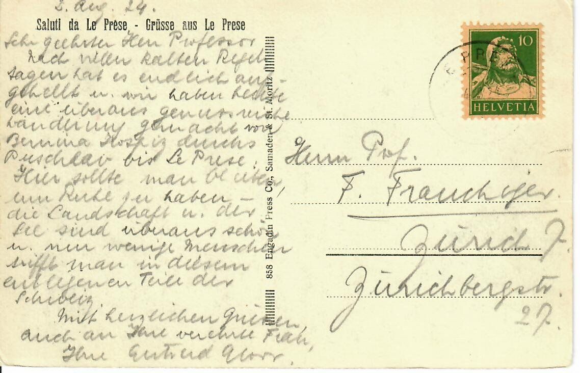 Cartoline postali: Grüsse aus Le Prese 1924 – Usato da Hochdorf venduto da Ziegel-16 1