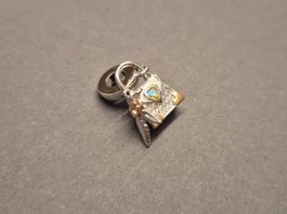 Silber Charm Handtasche mit Feder +Garantie