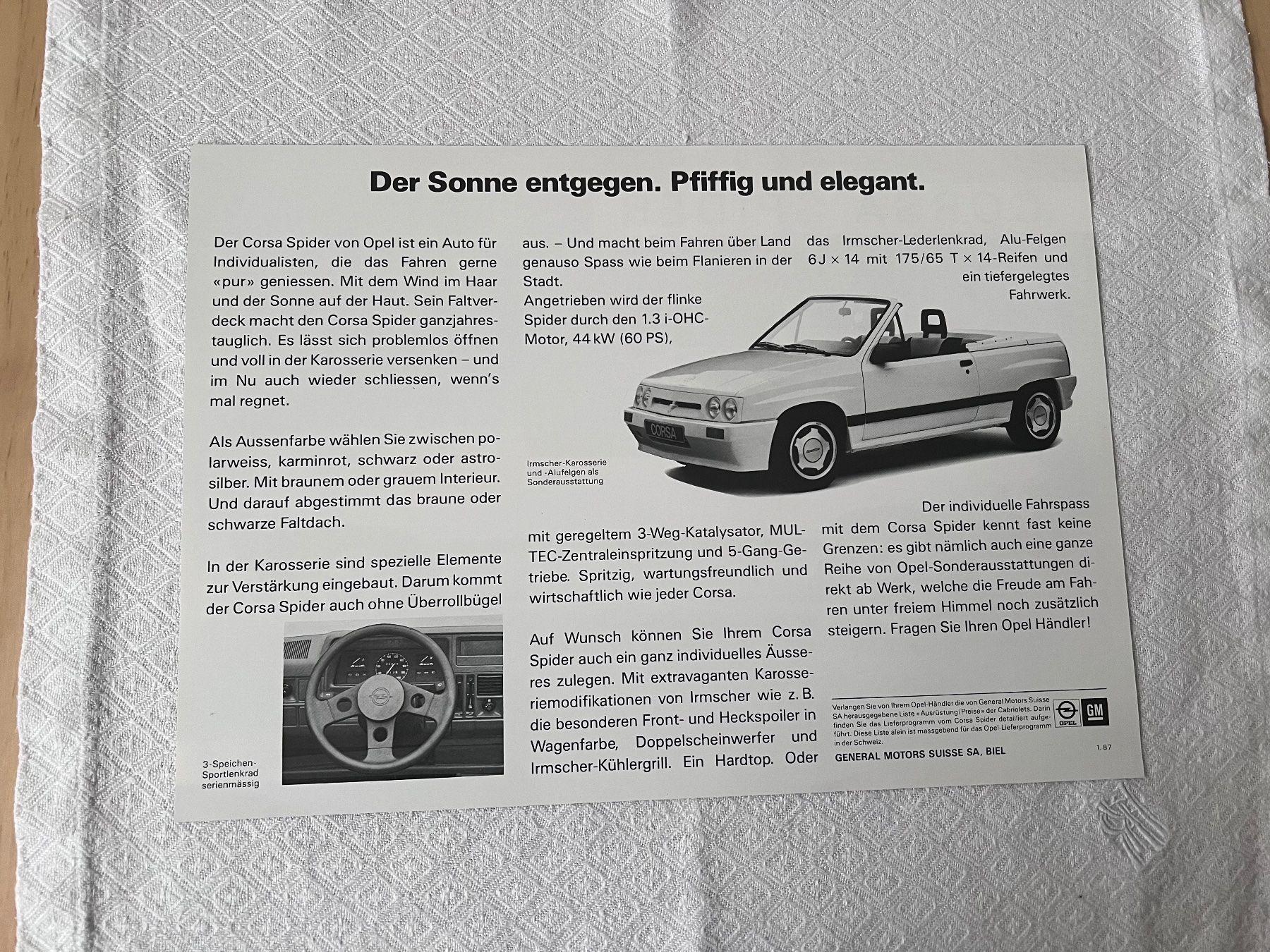 Opel Documenti: OPEL CORSA SPIDER   Einzelblattprospekt – Usato da Münchenbuchsee venduto da Volver64 1