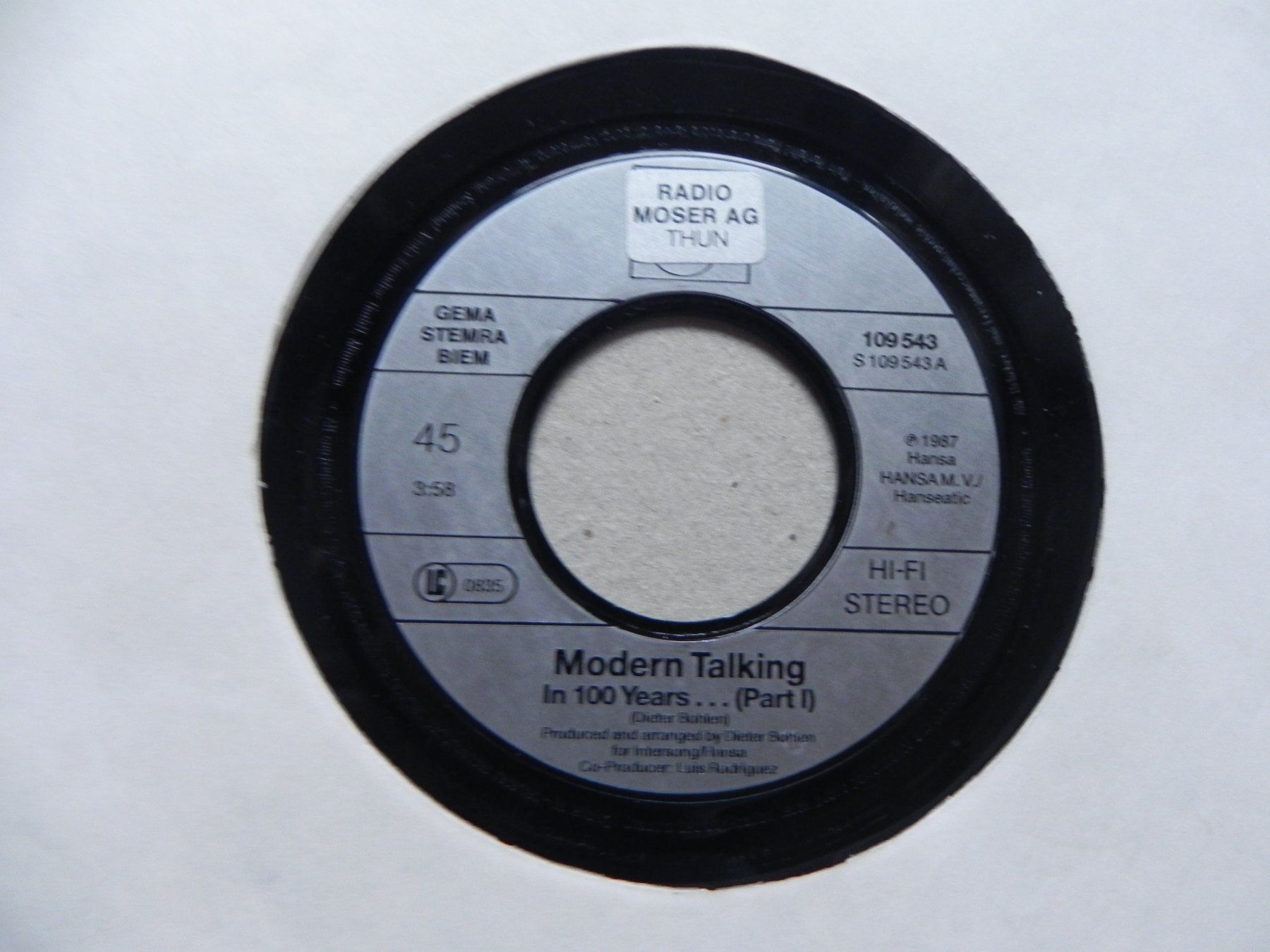 Dischi in vinile: Single 7 " DE Pop Duo Modern Talking 1987 in 100 Years .. – Usato da Siebnen venduto da krimsie 2