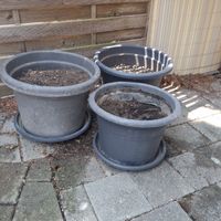 Pflanzentöpfe grau Kunststoff mit Unterteller 3 Stk.