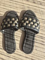 Schicke Sandalen Gr 38 Schwarz Gold Geflochten Sommer