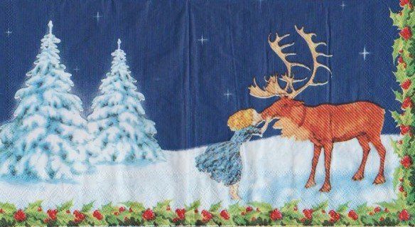 60 Stück Weihnachts-Servietten Mit Wald-Design – Hirsch, Tannen, Aquarell-Look, 2-lagig, 33x40 Cm Aufgeklappt, Für Festtafel, Party