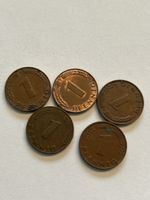 5 Stk. 1 Pfennig Münzen, Deutschland, Jahrgang 1950 Rarität