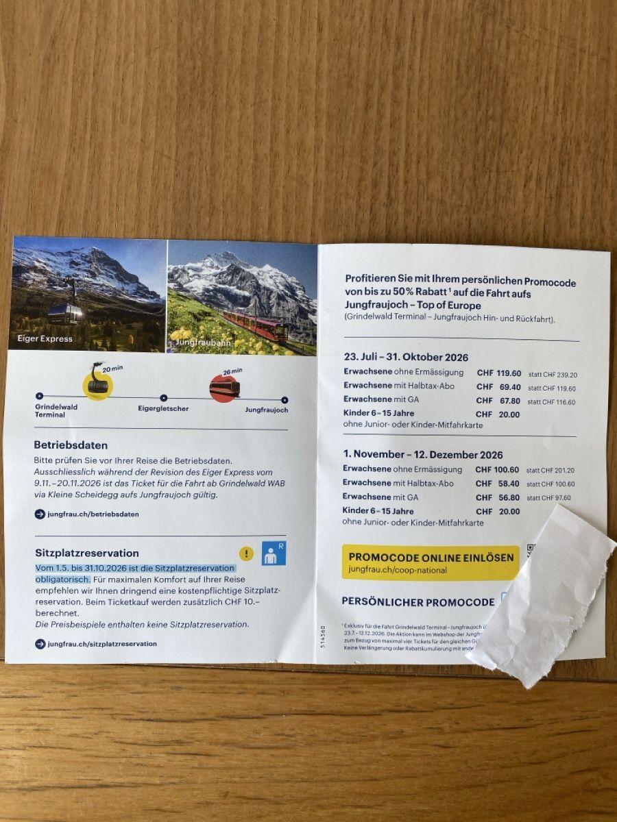 Gutscheine: Jungfraujoch Gutschein 50% Rabatt – Neu und originalverpackt aus Biberist von Zugazu 1