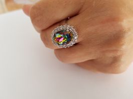 Ring 925 Silber mit Mystic Topas, Gr. 57, neuwertig
