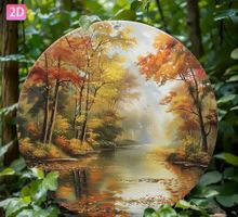 Metallschild Herbst Landschaft / Wald Rund 20cm Durchmesser