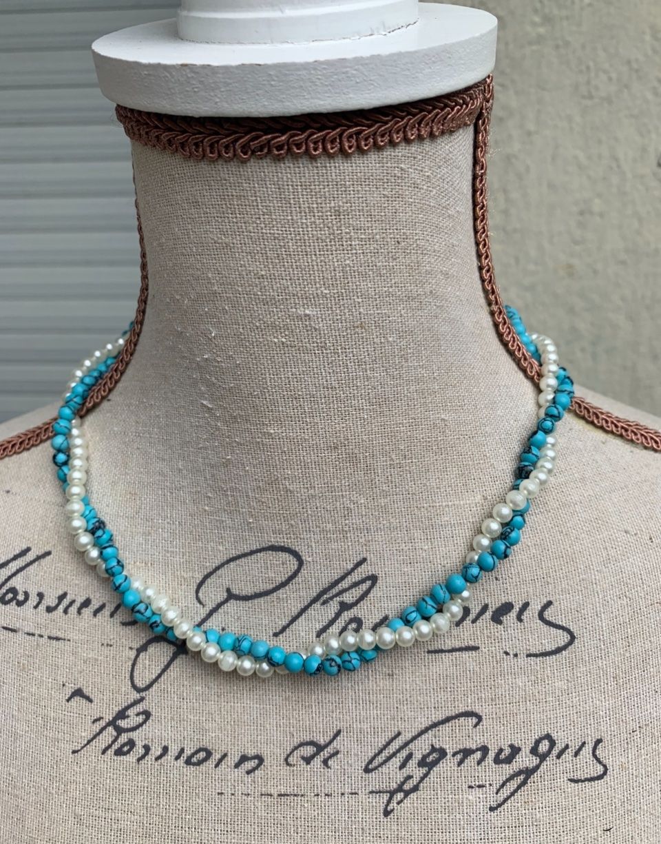 Catenine: Superbe collier vintage PERLE ET PIERRE TURQUOISE fermoir – Usato da Martigny venduto da only__you