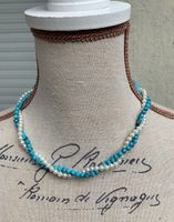Superbe collier vintage PERLE ET PIERRE TURQUOISE fermoir
