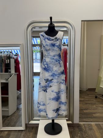 Sommerkleid Blau Weiß Print Layered Midi Größe 36