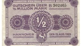 Hannover 1/2 Mil.Mark Serie B 15.08.1923 VZ+-VZ++