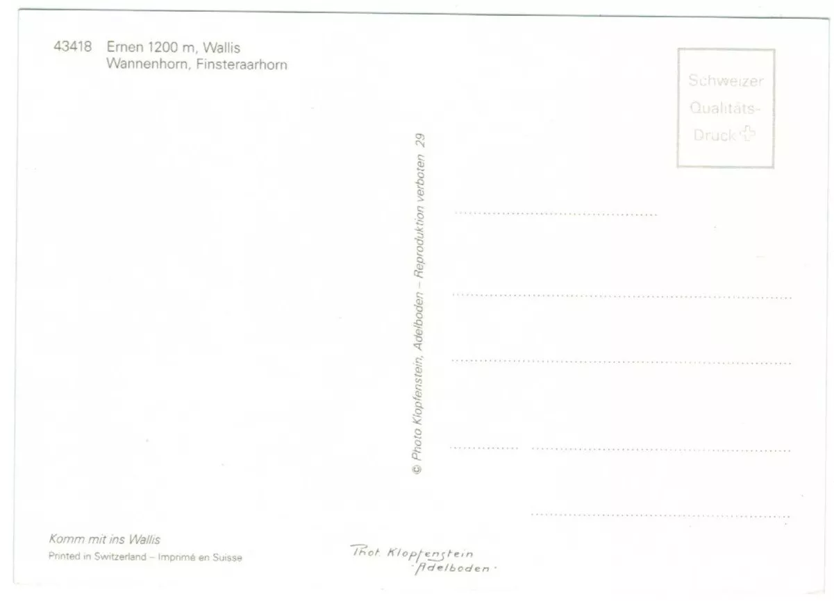 Cartoline postali: AK Ernen VS – Usato da Zürich venduto da Tolima194 1
