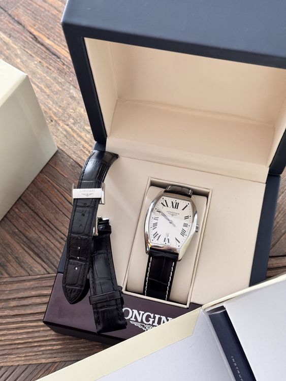 Longines Evidenza Uhr Edelstahl, Quarz, Lederarmband (Gebraucht