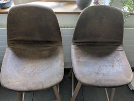 Set of 2 bar stools, brown microsuede