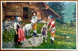 Kinder in Appenzeller Tracht mit Ziegen 1935