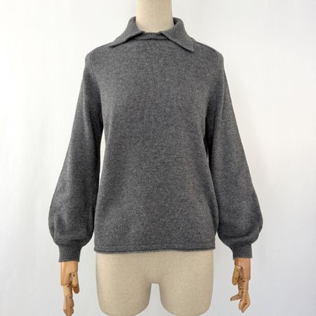 RE BRANDED CASHMERE – Grey Knit Pullover with Balloon Sleeve
