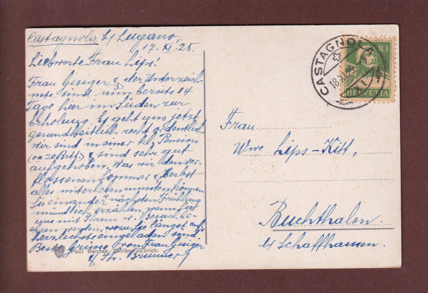 Cartoline postali: LUGANO - Quai - 1925 – Usato da Pully venduto da nicecards 1