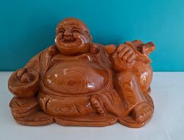 Lachender Holz Buddha Figur - Glück & Zufriedenheit Deko
