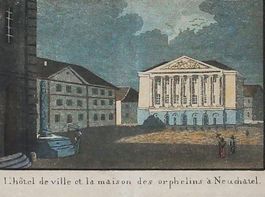 Neuchâtel hôtel de ville Aquatinta altkoloriert sehr selten