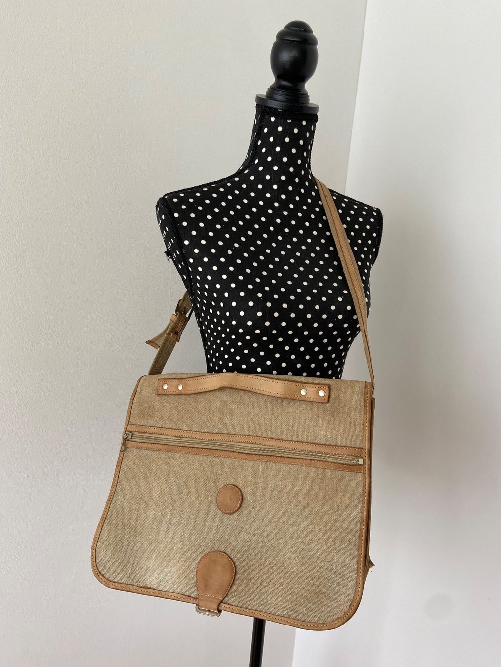 Borse: Leinen Ledertasche mit Umhängegurt – Usato da Zürich venduto da enjoyxvintage 1