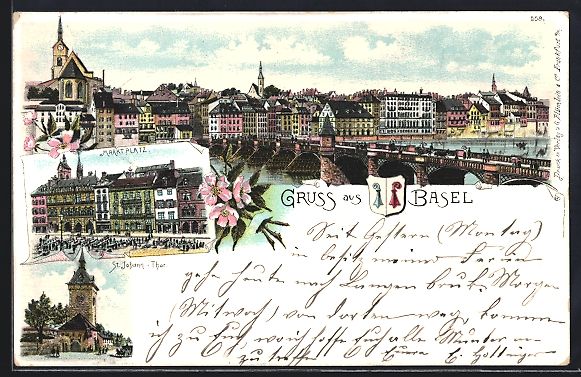 Cartoline postali: Litho Basel, St. Johann-Tor, Marktplatz, – Usato da Berlin venduto da bartko-reher