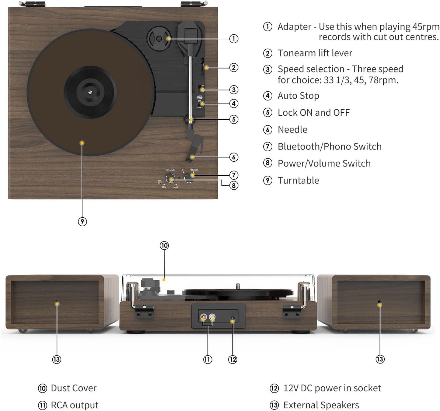 Giradischi: Plattenspieler mit Lautsprechern Bluetooth 3 Geschwindigkeit – Nuovo e nell'imballaggio originale da Schaffhausen venduto da AllesMussRaus90 5
