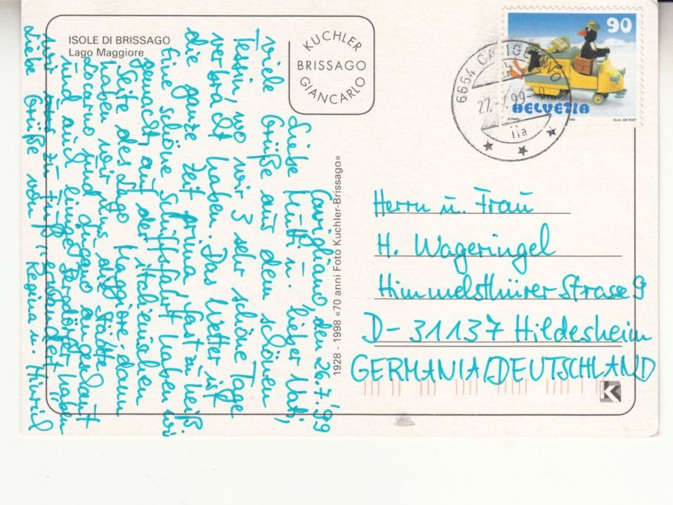 Ansichtskarten: Brissago 1999 – Gebraucht aus Bürglen TG von StampGraf 1