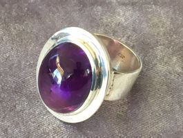 AMETHYST Grosser Cabochon in Silberring Grösse:  53