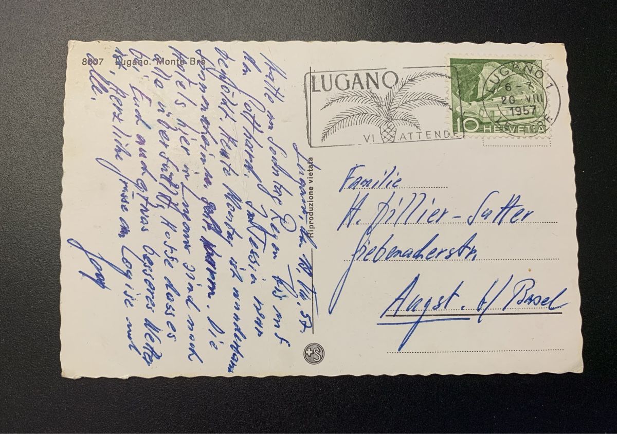 Ansichtskarten: Postkarte Lugano Monte Bré 1957 – Gebraucht aus Erlenbach ZH von Ritschly 1