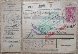 DEUTSCHES REICH PAKETKARTE LEIPZIG - SCHWYZ 1920