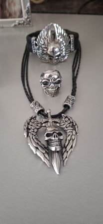 Herren Schmuck Edelstahl Leder Skull