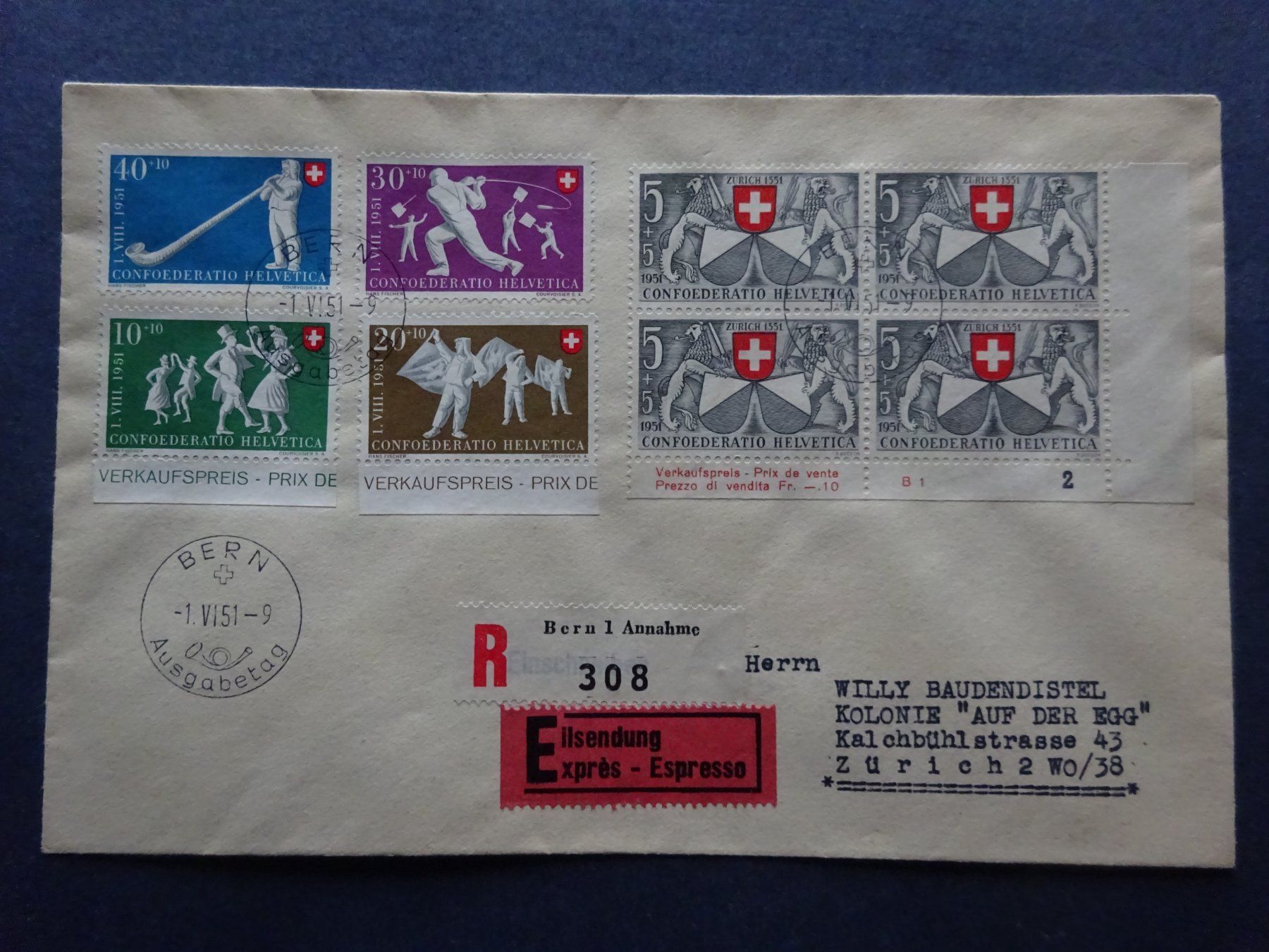 Tutti i francobolli: 1951 Pro Patria FDC – Usato da Appenzell-Steinegg venduto da adi1975 6