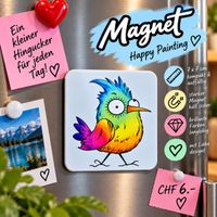 Happy Painting Magnet bunter Vogel abstrakt
